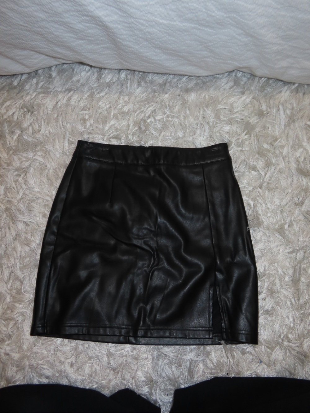 Garage Black Faux Leather Mini Skirt with Front Slit